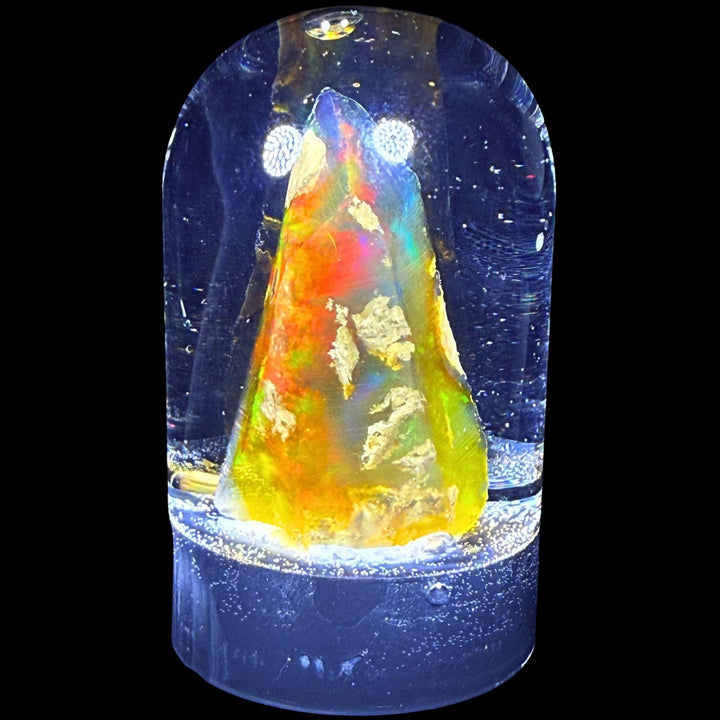 7.15 Gram Natural Ethiopian Welo Crystal Water Opal Specimen – Dominant Neon Green, Fiery Red & Golden Rainbow Fire – Freeform Floating Crystal Opal – Collector Display Grade
