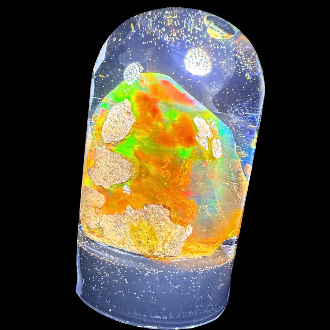 13.21 Gram Natural Ethiopian Welo Crystal Water Opal Specimen – Neon Green Broadflash & Fiery Orange Crystal Fire – Premium Freeform Opal