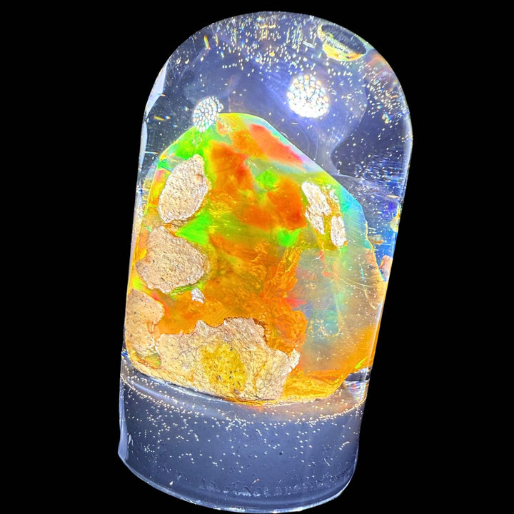 13.21 Gram Natural Ethiopian Welo Crystal Water Opal Specimen – Neon Green Broadflash & Fiery Orange Crystal Fire – Premium Freeform Opal