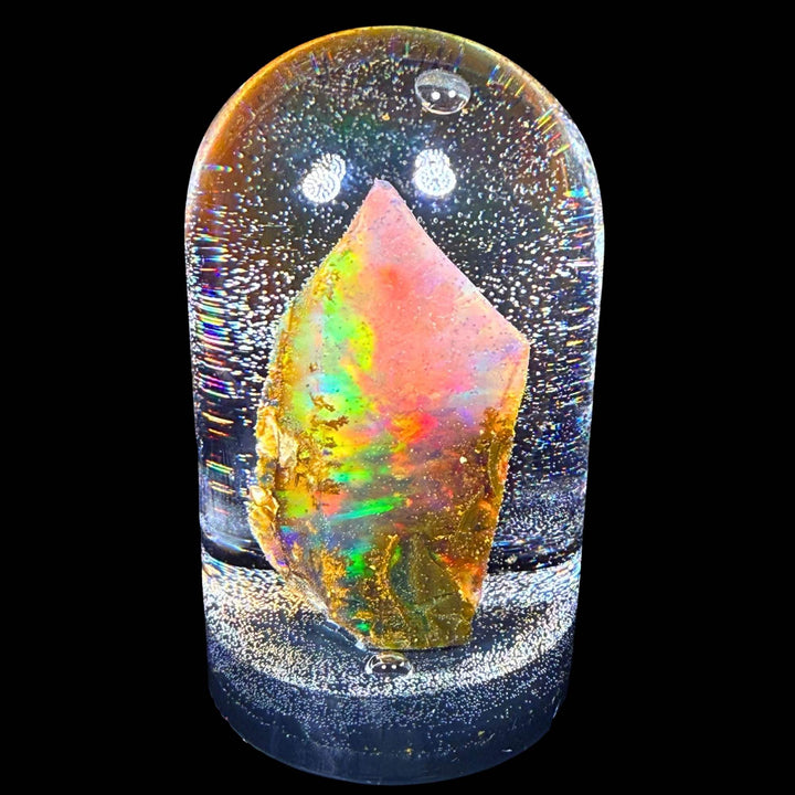 14.66 Gram Natural Ethiopian Welo Water Opal Specimen – Dominant Neon Green, Fiery Red & Golden Honey Fire – Crystal Cut Water Opal – Collector Display Grade
