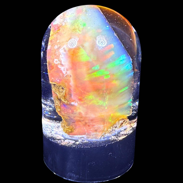 12.40 Gram Natural Ethiopian Welo Crystal Water Opal Specimen – Dominant Neon Green, Peach Orange & Electric Blue Fire – Freeform Rainbow Crystal Opal – Collector Display Grade
