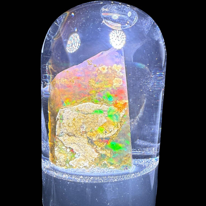 7.4 Gram Natural Ethiopian Welo Crystal Water Opal Specimen – Dominant Fiery Multicolor Flash, Neon Green & Golden Honey Fire – Freeform Floating Crystal Opal – Collector Display Grade