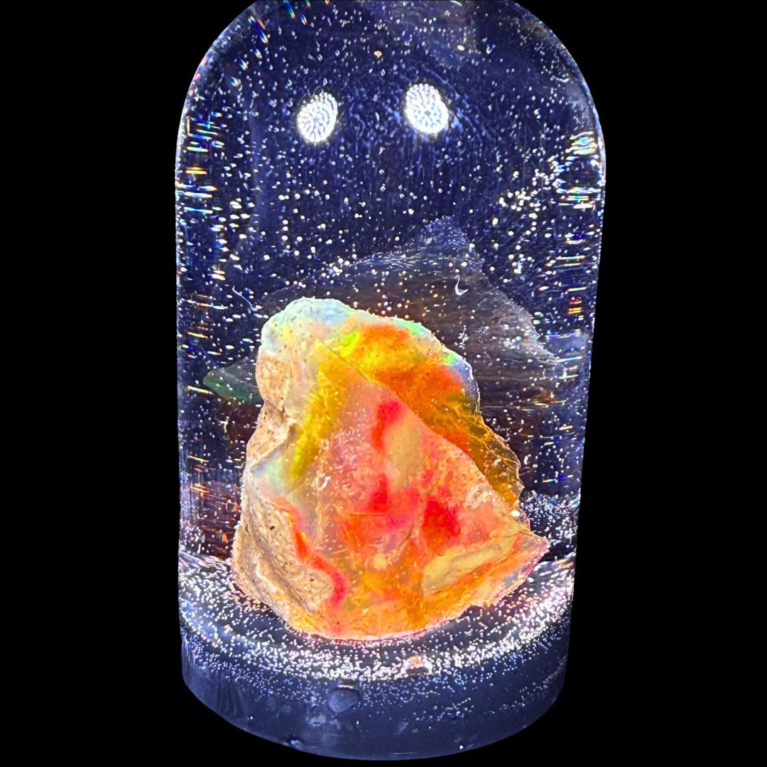 14.39 Gram Natural Ethiopian Welo Rough Opal Jar – Dominant Neon Green, Fiery Orange & Electric Blue Fire – Crystal Rough Opal Material – Collector & Lapidary Grade