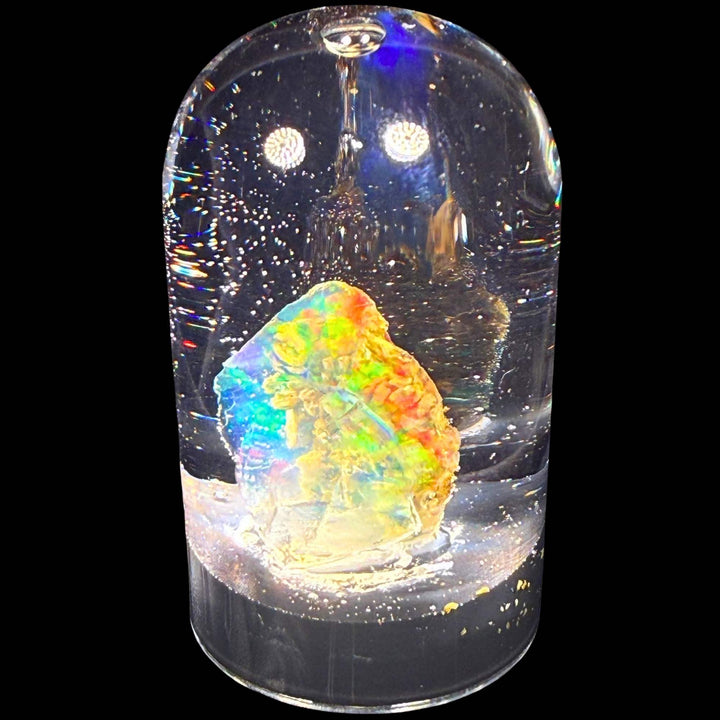 3.57 Gram Natural Ethiopian Welo Crystal Water Opal Specimen – Dominant Neon Green, Electric Blue & Fiery Orange Fire – Freeform Rainbow Crystal Opal – Collector Display Grade