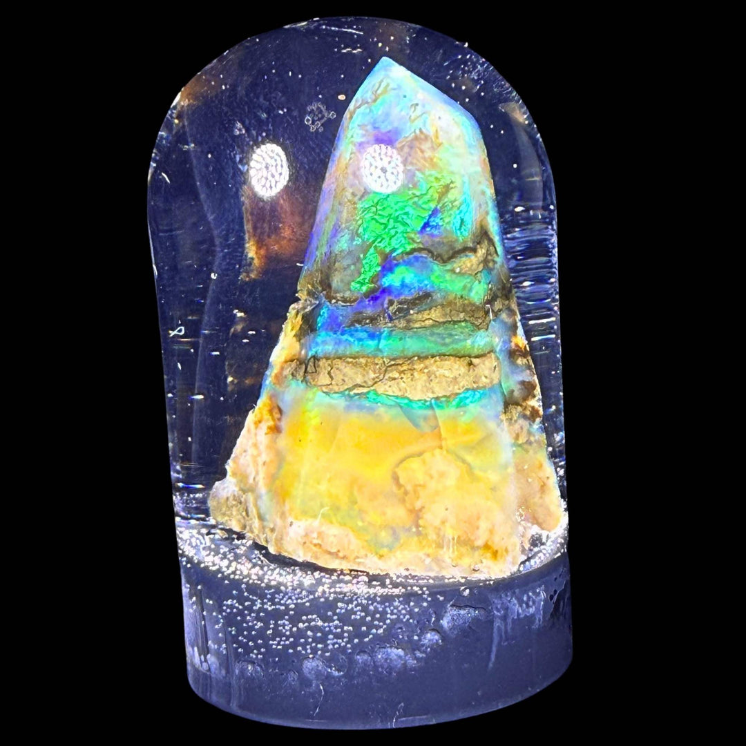 9.93 Gram Natural Ethiopian Welo Crystal Water Opal Specimen – Dominant Electric Green, Ocean Blue & Golden Fire – Freeform Floating Crystal Opal – Collector Display Grade
