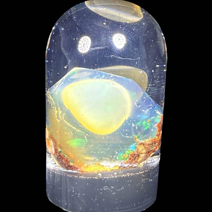 7.08 Gram Natural Ethiopian Welo Crystal Water Opal Specimen – Dominant Golden Honey, Neon Green & Sunset Orange Fire – Freeform Floating Crystal Opal – Collector Display Grade