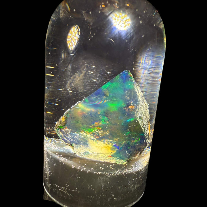 3.71 Gram Natural Ethiopian Welo Crystal Water Opal Specimen – Dominant Electric Blue-Green Fire, Neon Flash & Rainbow Crystal Glow – Freeform Floating Crystal Opal – Collector Display Grade