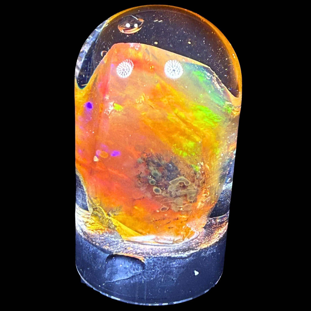 13.72 Gram Natural Ethiopian Welo Crystal Water Opal Specimen – Dominant Fiery Orange, Neon Green & Sunset Red Fire – Freeform Honey Crystal Opal – Collector Display Grade
