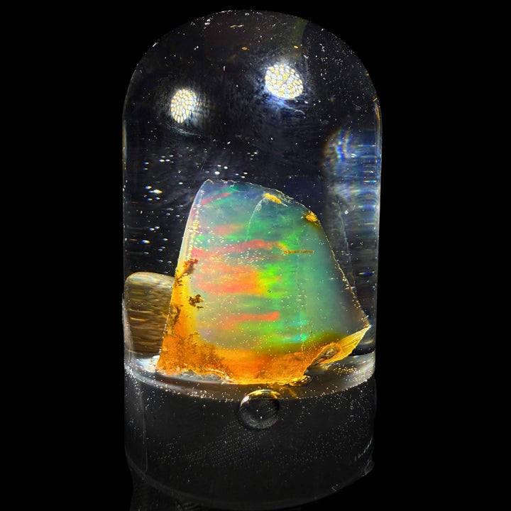 4.41 Gram Natural Ethiopian Welo Crystal Water Opal Specimen – Neon Green Ribbon Fire, Fiery Orange Glow & Pastel Crystal Flash – Freeform Floating Opal Display – Collector Grade