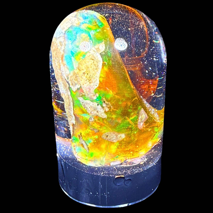 11 Gram Natural Ethiopian Welo Crystal Water Opal Specimen – Dominant Neon Green, Golden Yellow & Fiery Orange Fire – Freeform Honey Crystal Opal – Collector Display Grade