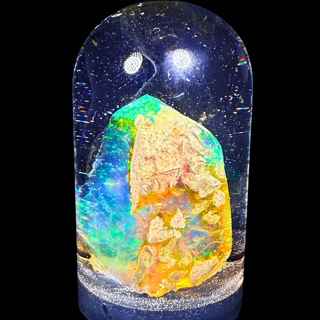 22.49 Gram Natural Ethiopian Welo Crystal Water Opal Specimen – Dominant Neon Green, Aqua Blue & Golden Honey Fire – Large Freeform Crystal Opal – Collector Display Grade