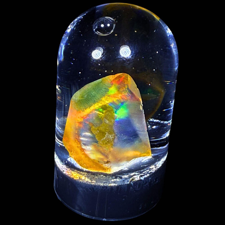 3.98 Gram Natural Ethiopian Welo Crystal Water Opal Specimen – Dominant Neon Green Fire, Fiery Rainbow Flash & Golden Orange Glow – Freeform Floating Crystal Opal – Collector Display Grade