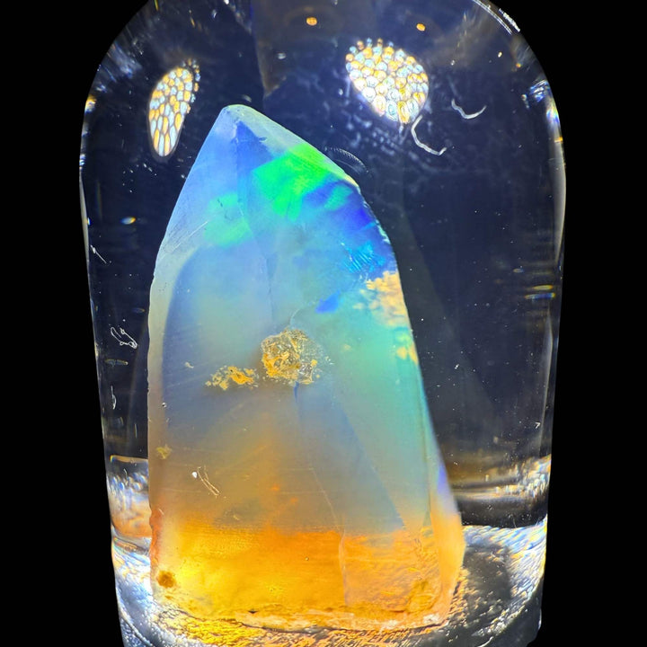 9.73 Gram Natural Ethiopian Welo Crystal Water Opal Specimen – Vivid Electric Blue, Neon Green & Golden Rainbow Fire – Freeform Floating Crystal Opal – Collector Display Grade