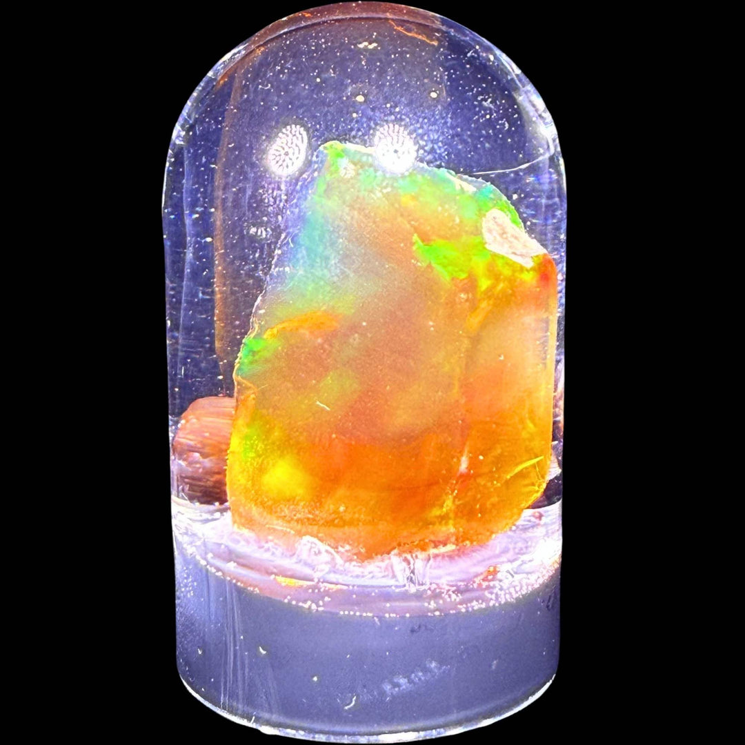 7.69 Gram Natural Ethiopian Welo Crystal Water Opal Specimen – Dominant Neon Green, Golden Honey & Fiery Orange Fire – Freeform Floating Crystal Opal – Collector Display Grade