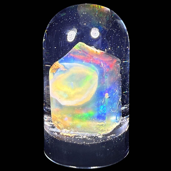 9.41 Gram Natural Ethiopian Welo Crystal Water Opal Specimen – Dominant Electric Blue, Neon Green & Fiery Red Fire – Freeform Floating Crystal Pattern – Collector Display Grade