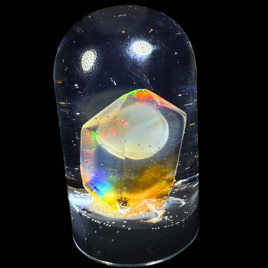 6.68 Gram Natural Ethiopian Welo Crystal Water Opal Specimen – Dominant Fiery Red Broadflash, Neon Green Fire & Golden Crystal Glow – Floating Freeform Display Opal – Collector Grade