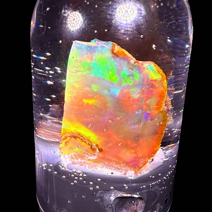4.66 Gram Natural Ethiopian Welo Crystal Water Opal Specimen – Dominant Neon Green Fire, Fiery Rainbow Flash & Electric Blue Highlights – Freeform Floating Crystal Opal – Collector Display Grade