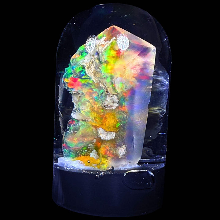 13.21 Gram Natural Ethiopian Welo Crystal Water Opal Specimen – Dominant Neon Green, Fiery Orange & Golden Broadflash Fire – Freeform Floating Crystal Opal – Collector Display Grade