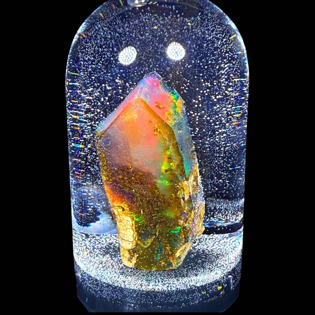 14.66 Gram Natural Ethiopian Welo Water Opal Specimen – Dominant Neon Green, Fiery Red & Golden Honey Fire – Crystal Cut Water Opal – Collector Display Grade