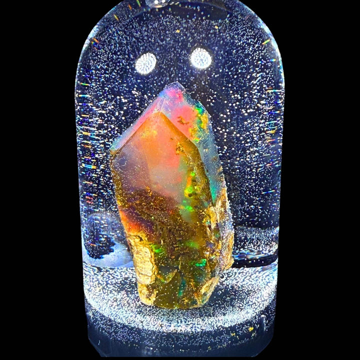 14.66 Gram Natural Ethiopian Welo Water Opal Specimen – Dominant Neon Green, Fiery Red & Golden Honey Fire – Crystal Cut Water Opal – Collector Display Grade