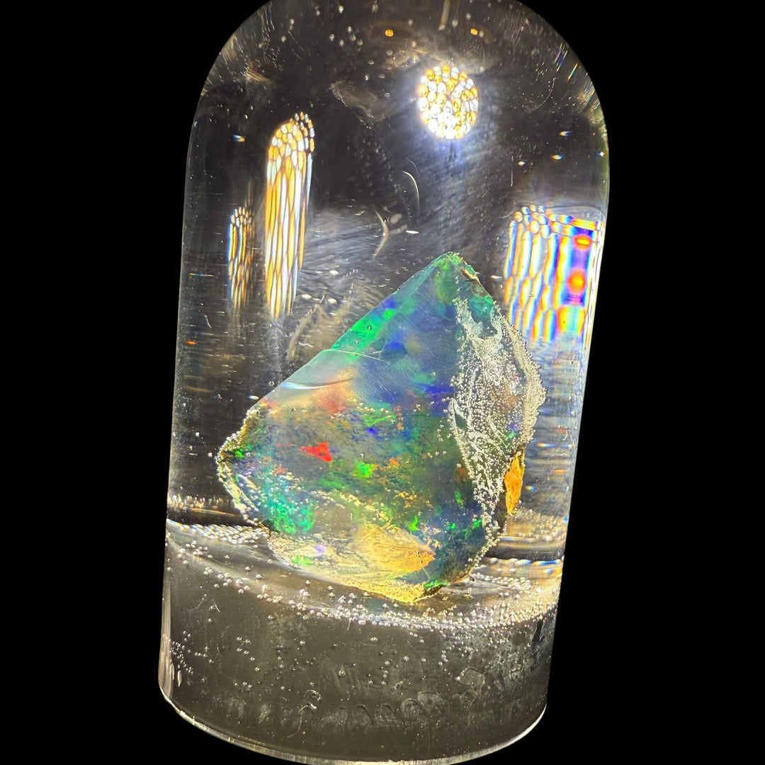 3.71 Gram Natural Ethiopian Welo Crystal Water Opal Specimen – Dominant Electric Blue-Green Fire, Neon Flash & Rainbow Crystal Glow – Freeform Floating Crystal Opal – Collector Display Grade