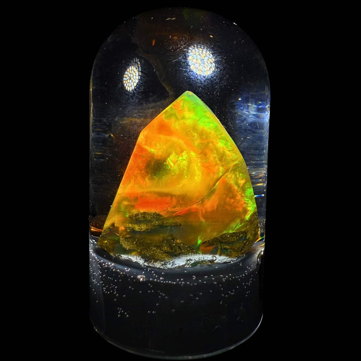 7.05 Gram Natural Ethiopian Welo Crystal Water Opal Specimen – Dominant Fiery Red Broadflash, Neon Green Crown Fire & Golden Honey Glow – Floating Crystal Display Opal – Collector Grade