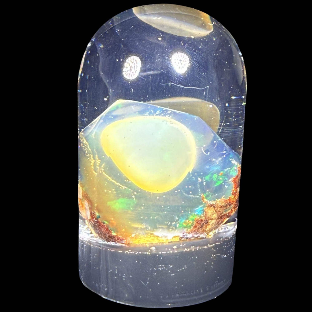 7.08 Gram Natural Ethiopian Welo Crystal Water Opal Specimen – Dominant Golden Honey, Neon Green & Sunset Orange Fire – Freeform Floating Crystal Opal – Collector Display Grade