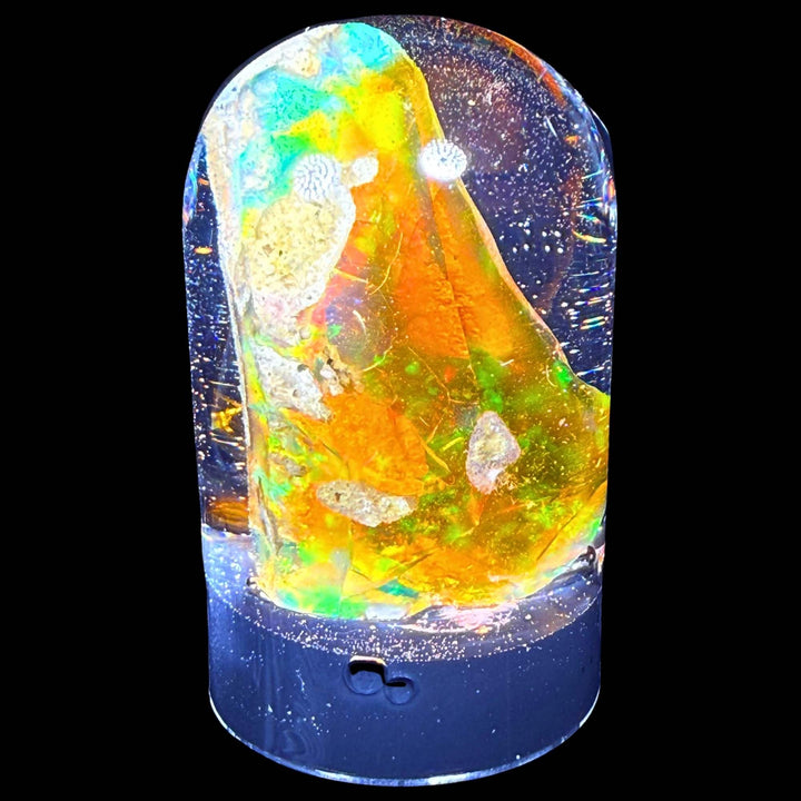 11 Gram Natural Ethiopian Welo Crystal Water Opal Specimen – Dominant Neon Green, Golden Yellow & Fiery Orange Fire – Freeform Honey Crystal Opal – Collector Display Grade