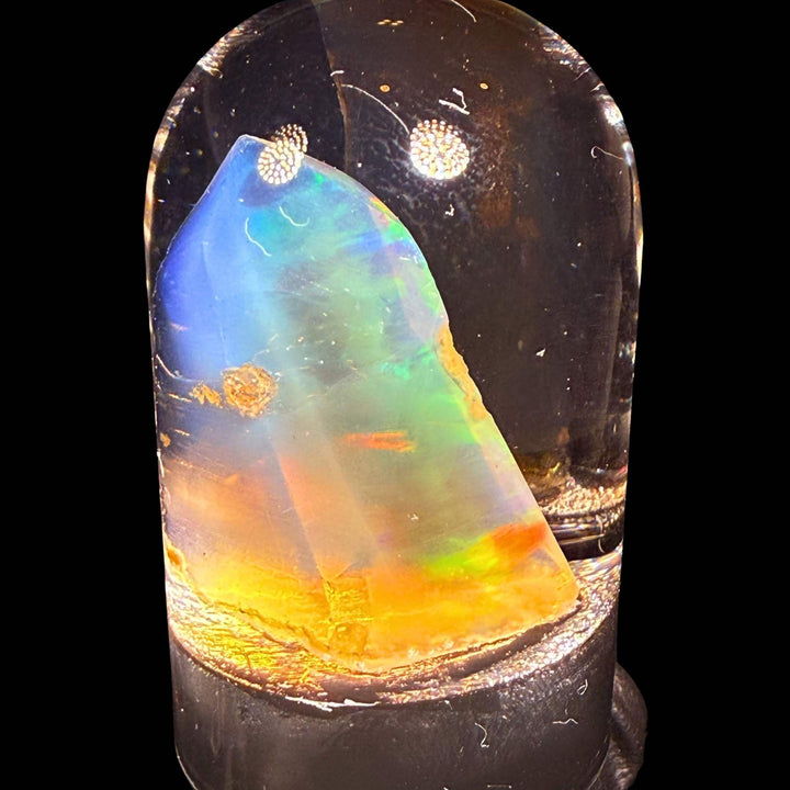 9.73 Gram Natural Ethiopian Welo Crystal Water Opal Specimen – Vivid Electric Blue, Neon Green & Golden Rainbow Fire – Freeform Floating Crystal Opal – Collector Display Grade