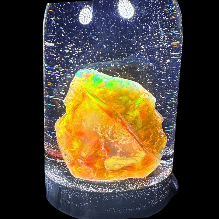 14.39 Gram Natural Ethiopian Welo Rough Opal Jar – Dominant Neon Green, Fiery Orange & Electric Blue Fire – Crystal Rough Opal Material – Collector & Lapidary Grade