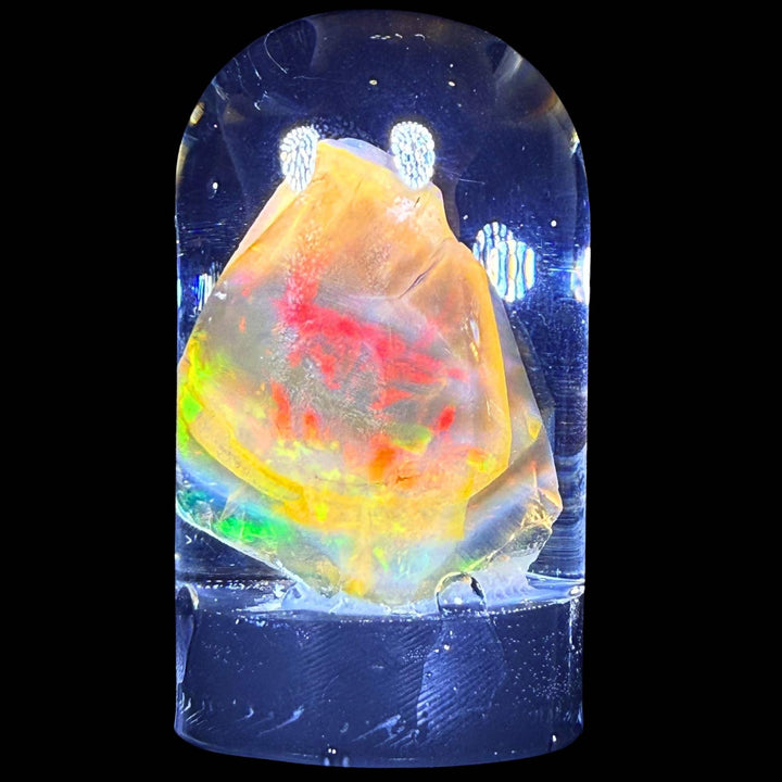 11.36 Gram Natural Ethiopian Welo Crystal Water Opal Specimen – Dominant Fiery Red, Neon Green & Golden Fire – Freeform Floating Crystal Opal – Collector Display Grade