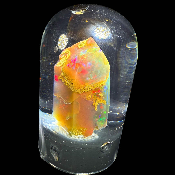 6.05 Gram Natural Ethiopian Welo Crystal Water Opal Specimen – Dominant Fiery Red, Neon Green & Pastel Rainbow Fire – Floating Crystal Display Opal – Collector Grade