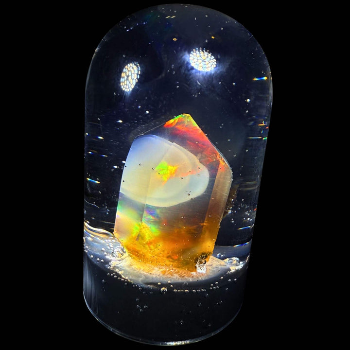 6.68 Gram Natural Ethiopian Welo Crystal Water Opal Specimen – Dominant Fiery Red Broadflash, Neon Green Fire & Golden Crystal Glow – Floating Freeform Display Opal – Collector Grade