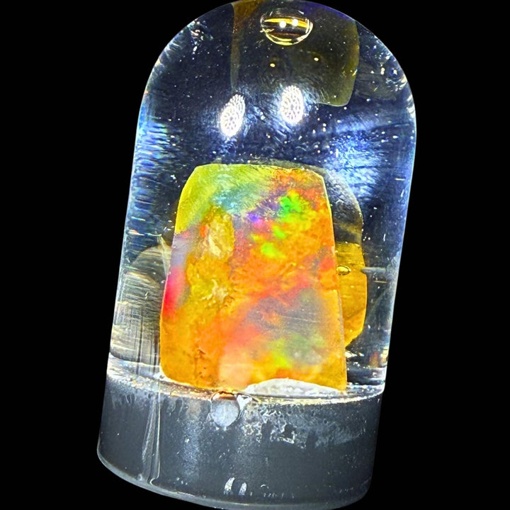 3.98 Gram Natural Ethiopian Welo Crystal Water Opal Specimen – Dominant Neon Green Fire, Fiery Rainbow Flash & Golden Orange Glow – Freeform Floating Crystal Opal – Collector Display Grade