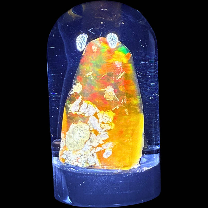 7.09 Gram Natural Ethiopian Welo Crystal Water Opal Specimen – Dominant Fiery Red, Neon Green & Golden Orange Fire – Freeform Honey Crystal Opal – Collector Display Grade