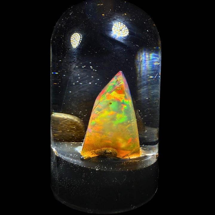 4.41 Gram Natural Ethiopian Welo Crystal Water Opal Specimen – Neon Green Ribbon Fire, Fiery Orange Glow & Pastel Crystal Flash – Freeform Floating Opal Display – Collector Grade