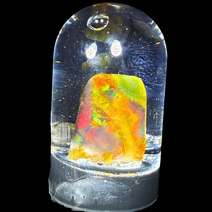 4.77 Gram Natural Ethiopian Welo Crystal Water Opal Specimen – Dominant Neon Green Ribbon Fire, Fiery Orange & Rainbow Flash – Freeform Floating Crystal Opal – Collector Display Grade