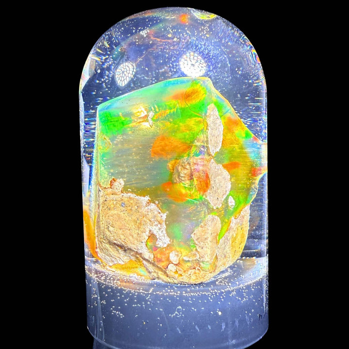 13.21 Gram Natural Ethiopian Welo Crystal Water Opal Specimen – Neon Green Broadflash & Fiery Orange Crystal Fire – Premium Freeform Opal