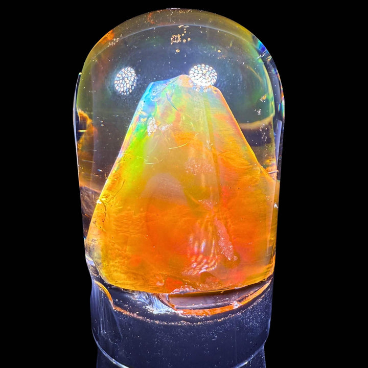 11.05 Gram Natural Ethiopian Welo Crystal Water Opal Specimen – Dominant Fiery Red, Neon Green & Golden Broadflash Fire – Freeform Floating Crystal Opal – Collector Display Grade
