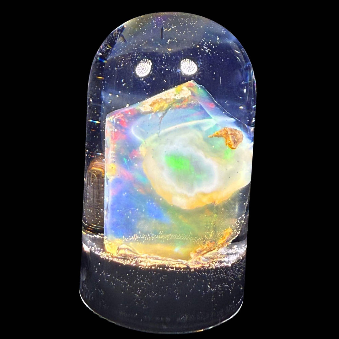 9.41 Gram Natural Ethiopian Welo Crystal Water Opal Specimen – Dominant Electric Blue, Neon Green & Fiery Red Fire – Freeform Floating Crystal Pattern – Collector Display Grade
