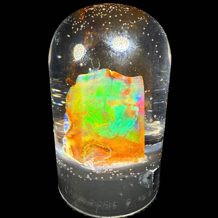 4.66 Gram Natural Ethiopian Welo Crystal Water Opal Specimen – Dominant Neon Green Fire, Fiery Rainbow Flash & Electric Blue Highlights – Freeform Floating Crystal Opal – Collector Display Grade