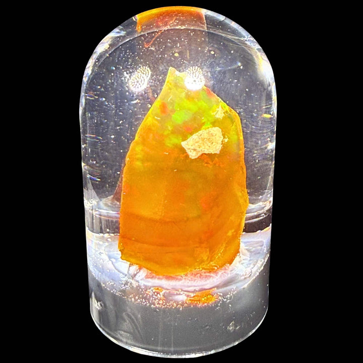 7.69 Gram Natural Ethiopian Welo Crystal Water Opal Specimen – Dominant Neon Green, Golden Honey & Fiery Orange Fire – Freeform Floating Crystal Opal – Collector Display Grade