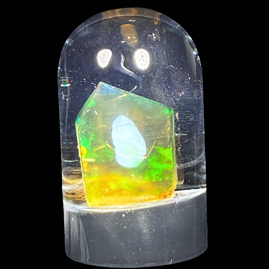 5.21 Gram Natural Ethiopian Welo Crystal Water Opal Specimen – Dominant Neon Green, Golden Yellow & Lime Fire – Freeform Floating Crystal Opal – Collector Display Grade