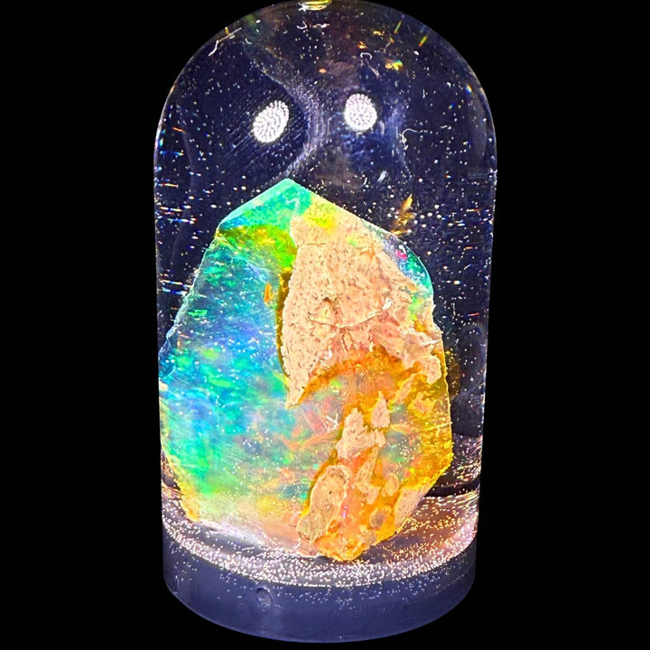 22.49 Gram Natural Ethiopian Welo Crystal Water Opal Specimen – Dominant Neon Green, Aqua Blue & Golden Honey Fire – Large Freeform Crystal Opal – Collector Display Grade
