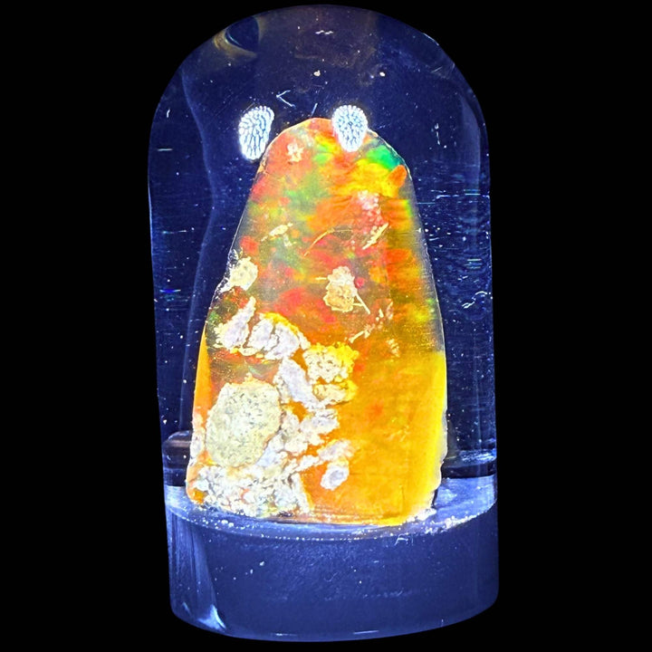 7.09 Gram Natural Ethiopian Welo Crystal Water Opal Specimen – Dominant Fiery Red, Neon Green & Golden Orange Fire – Freeform Honey Crystal Opal – Collector Display Grade