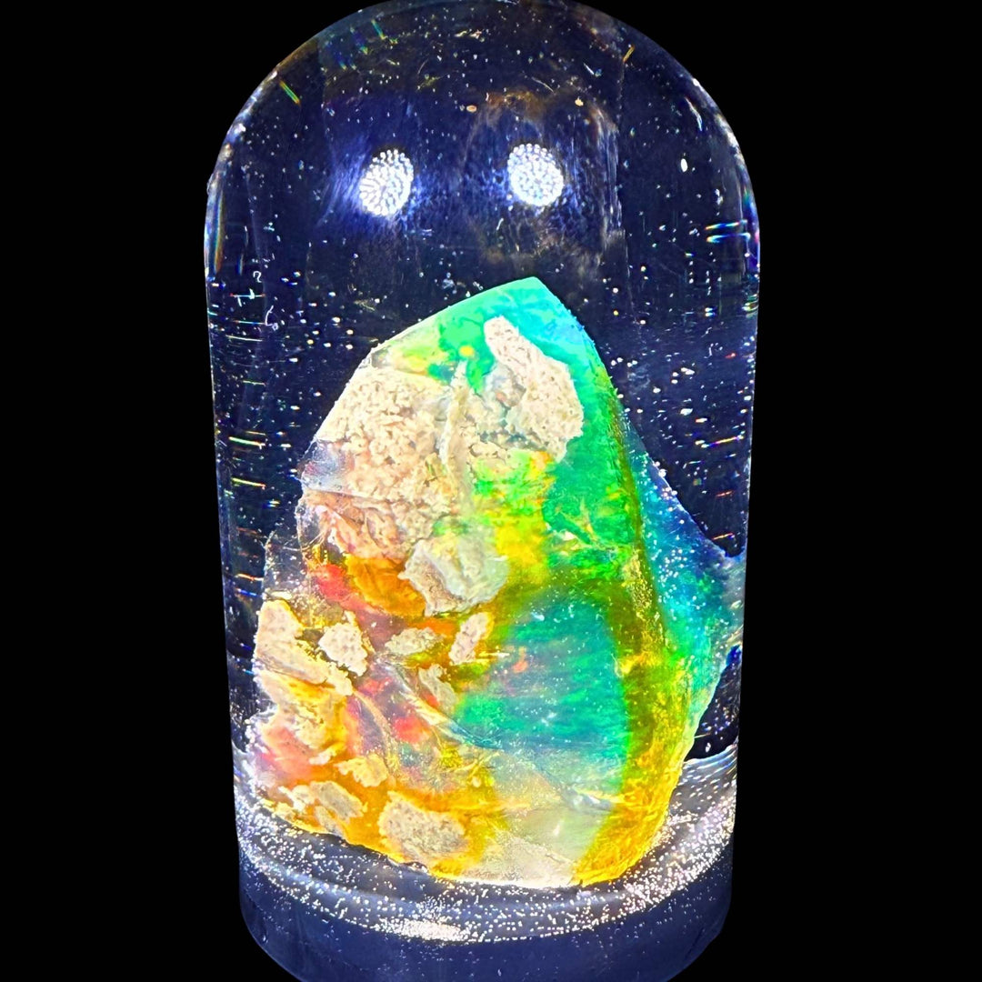 22.49 Gram Natural Ethiopian Welo Crystal Water Opal Specimen – Dominant Neon Green, Aqua Blue & Golden Honey Fire – Large Freeform Crystal Opal – Collector Display Grade