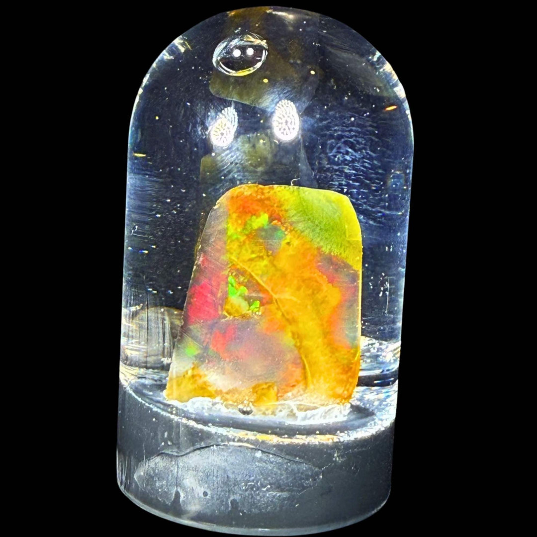 3.98 Gram Natural Ethiopian Welo Crystal Water Opal Specimen – Dominant Neon Green Fire, Fiery Rainbow Flash & Golden Orange Glow – Freeform Floating Crystal Opal – Collector Display Grade
