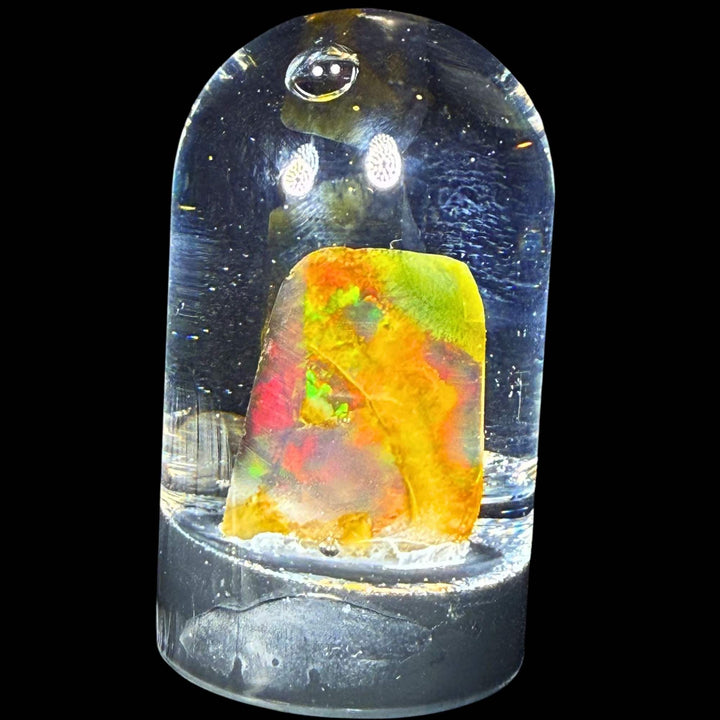 3.98 Gram Natural Ethiopian Welo Crystal Water Opal Specimen – Dominant Neon Green Fire, Fiery Rainbow Flash & Golden Orange Glow – Freeform Floating Crystal Opal – Collector Display Grade