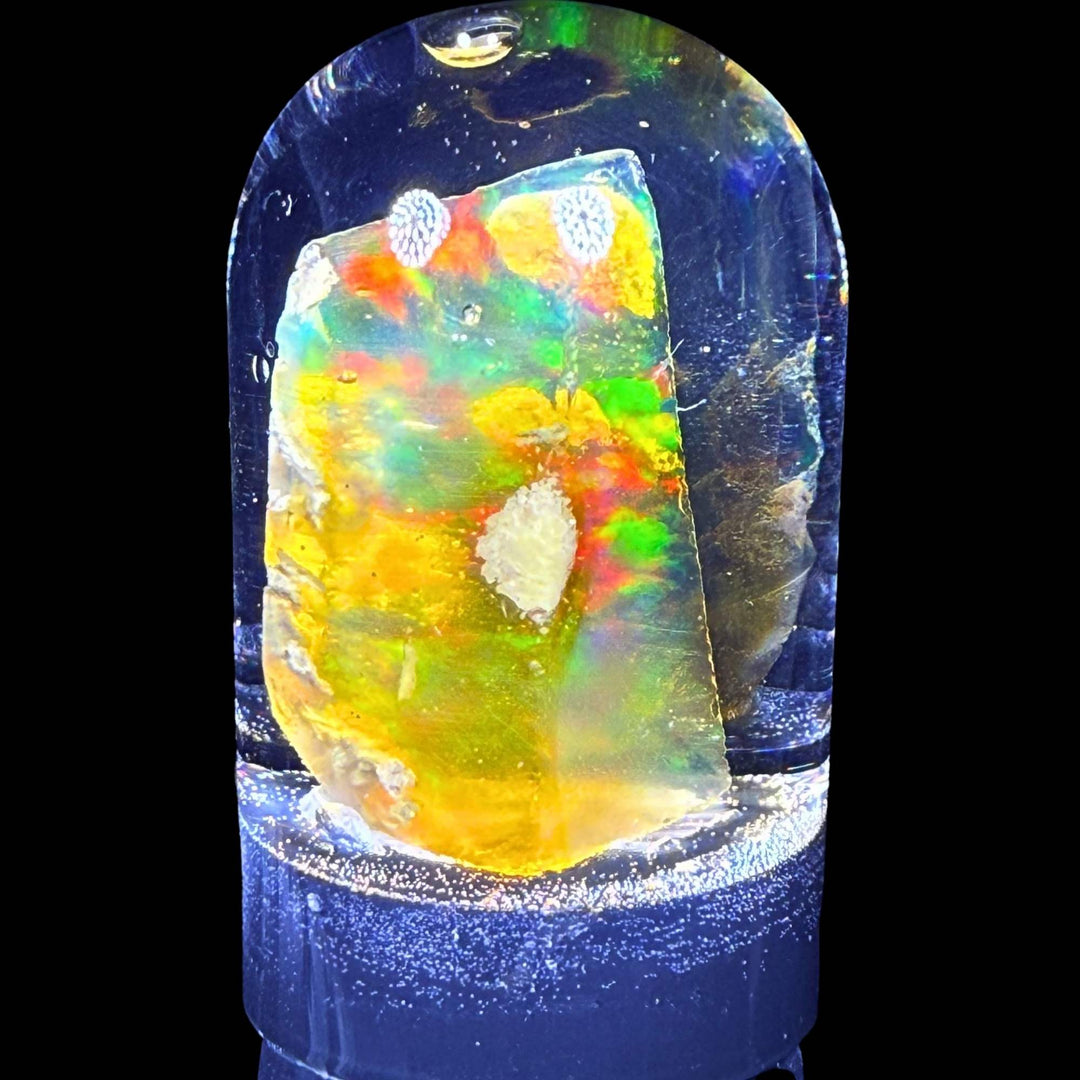 7.15 Gram Natural Ethiopian Welo Crystal Water Opal Specimen – Dominant Neon Green, Fiery Red & Golden Rainbow Fire – Freeform Floating Crystal Opal – Collector Display Grade