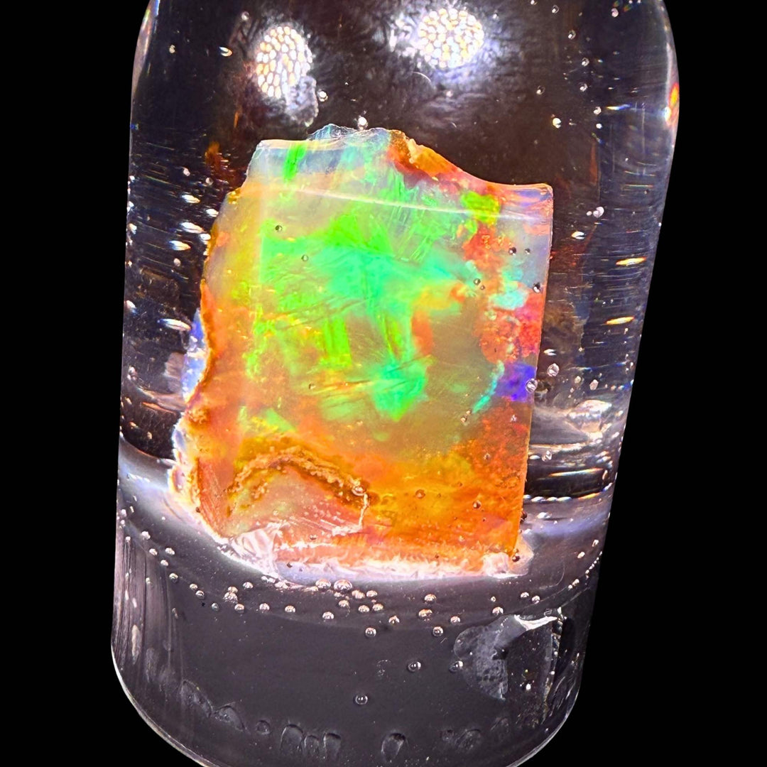 4.66 Gram Natural Ethiopian Welo Crystal Water Opal Specimen – Dominant Neon Green Fire, Fiery Rainbow Flash & Electric Blue Highlights – Freeform Floating Crystal Opal – Collector Display Grade